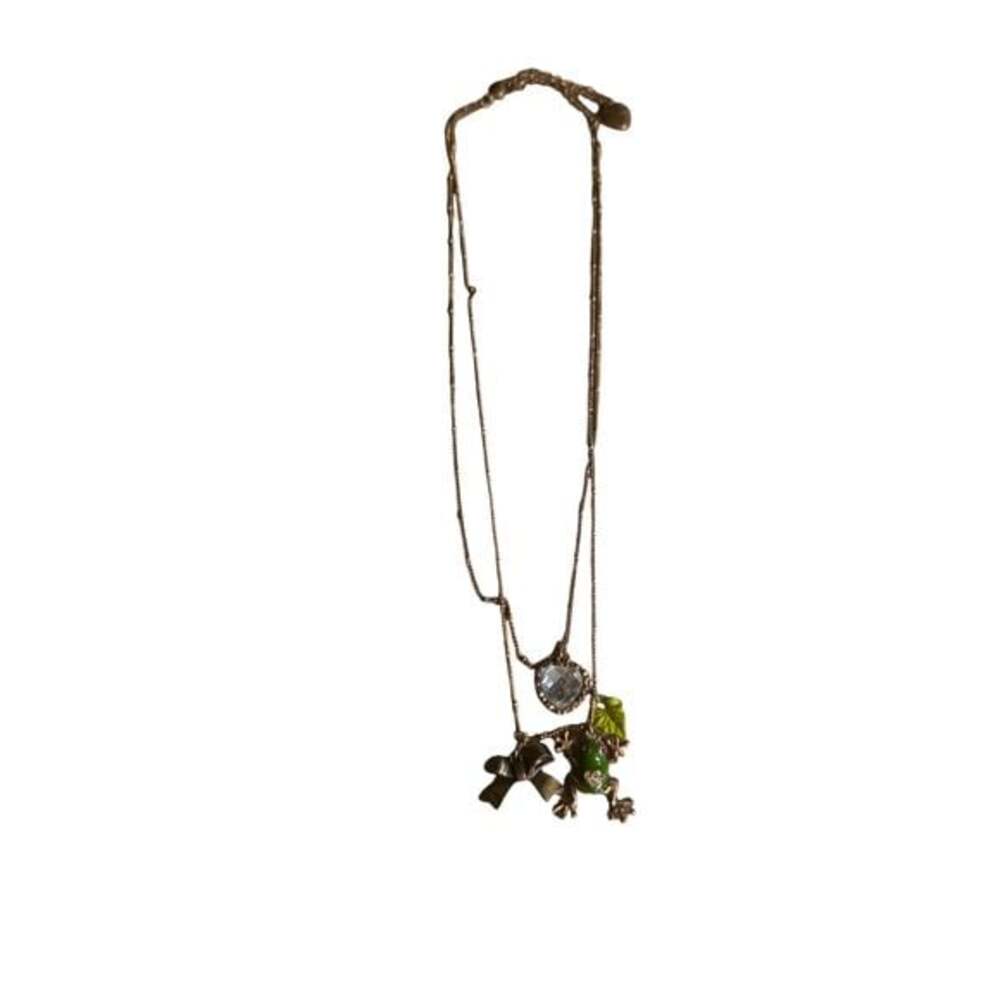 Betsey Johnson Gold Tone Frog & Bow Charm Layered Necklace - Picture 5 of 5